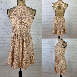 Sunday Mi Amor Floral Print Open Back Lace Trim Dress